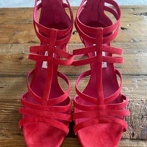New condition Jimmy Choo Red Suede Cage Sandals Size 10/ 40 EU